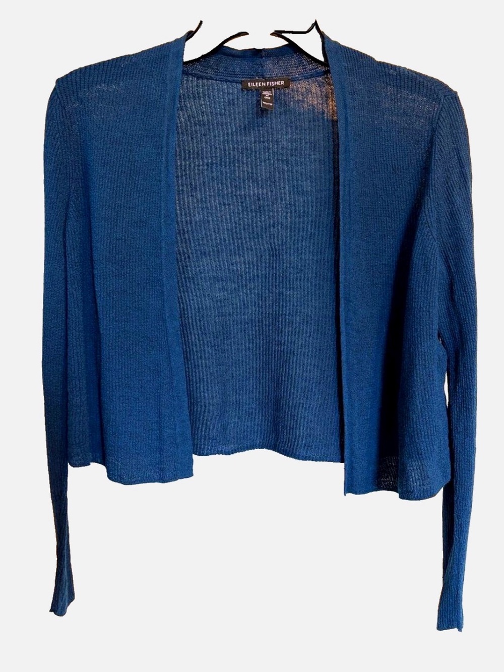 Eileen Fisher Organic Linen Cotton Open Front Cardigan XXS Blue Cropped
